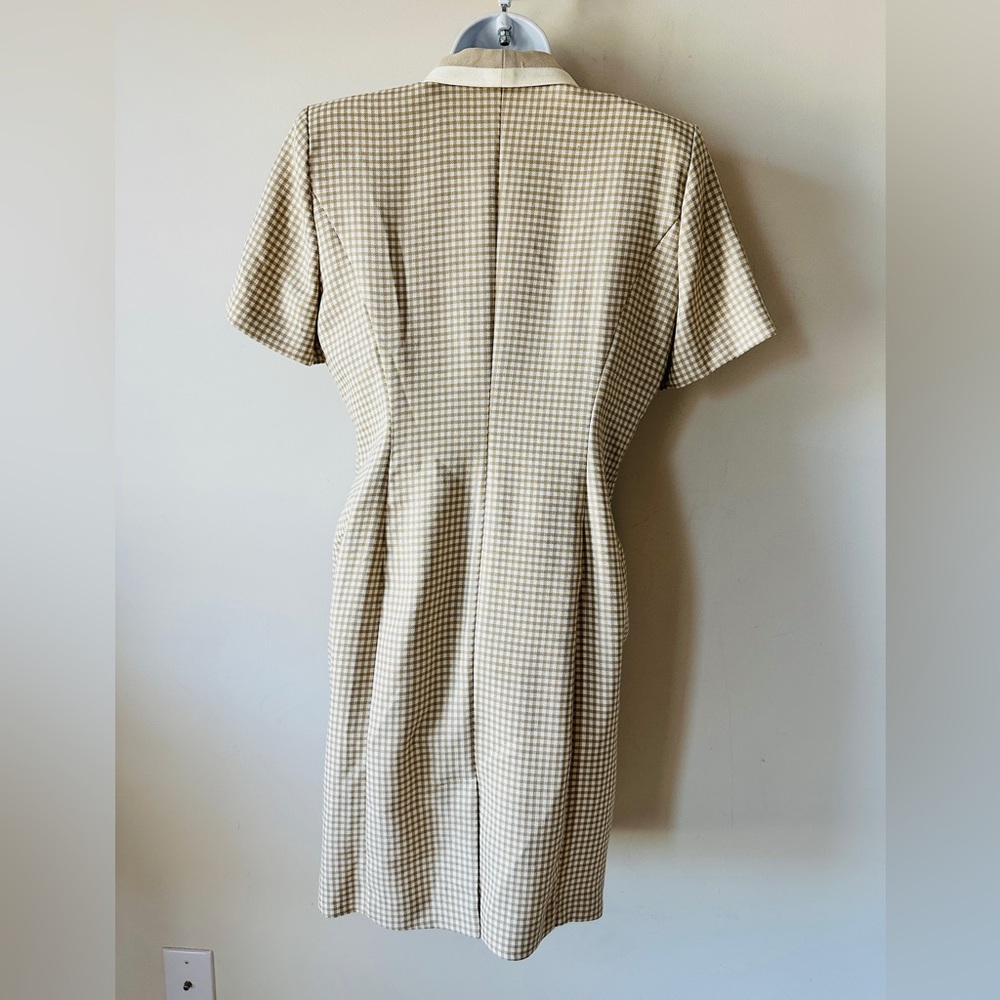 Vintage Tan & Cream Trim Double Breasted Blazer Style Dress Size 12 - Picture 5 of 10